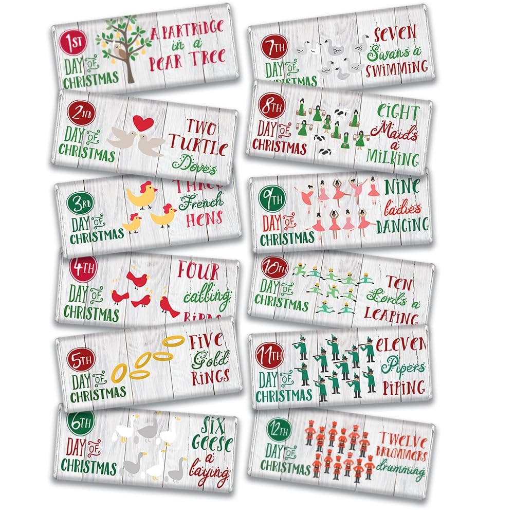 12 Days of Christmas Candy Chocolate Bars Gift Box (12 pack)