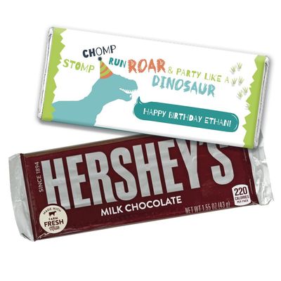 12ct Personalized Dinosaur Party Birthday Candy Favors in Bulk Chocolate Bars (12 Count) - Boy