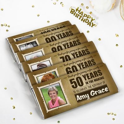 12ct Personalized Birthday Candy Favors for Guests Belgian Chocolate Bars Embossed "Happy Birthday" (12 Count) - 50th 60th 70th 80th 90th 100th - Any Age