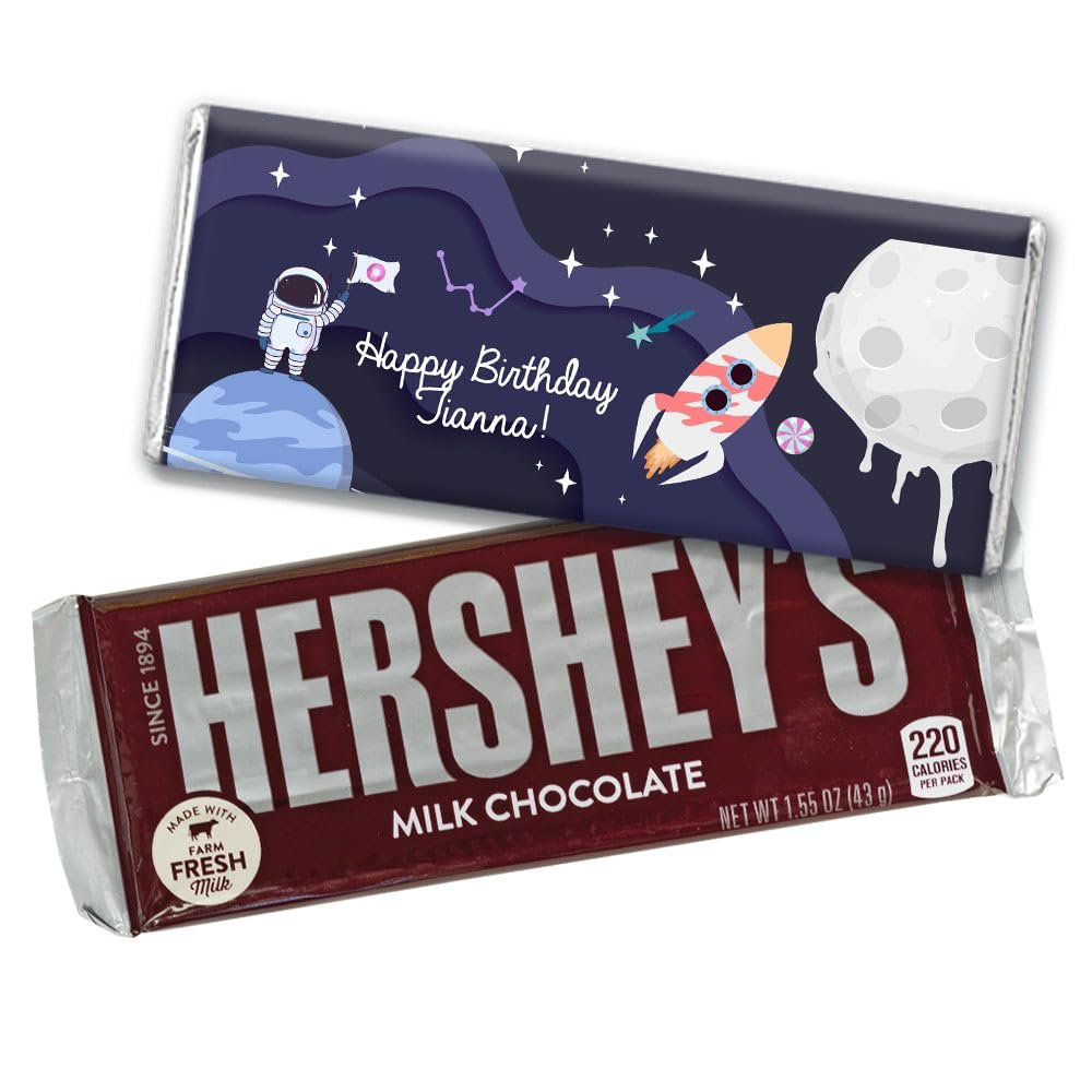 12ct Personalized Galaxy Space Party Birthday Candy Favors in Bulk Chocolate Bars (12 Count)