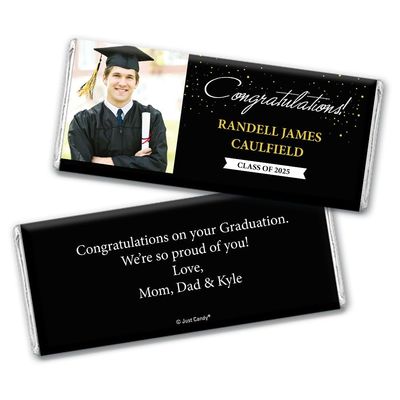 25ct Personalized Graduation Party Favors Wrappers for Candy Bars with Photo - Congrats - Black