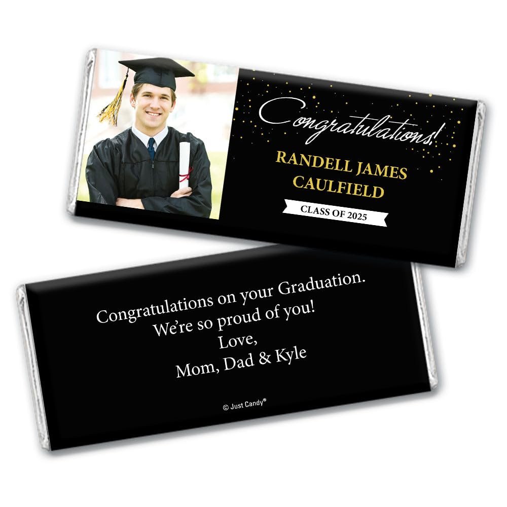 25ct Personalized Graduation Party Favors Wrappers for Candy Bars with Photo - Congrats - Black