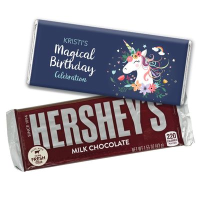 12ct Personalized Unicorn Party Birthday Candy Favors in Bulk Chocolate Bars (12 Count) - Navy Blue