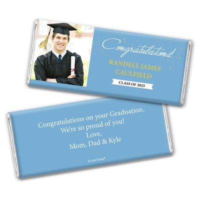 25ct Personalized Graduation Party Favors Wrappers for Candy Bars with Photo - Congrats - Baby Blue