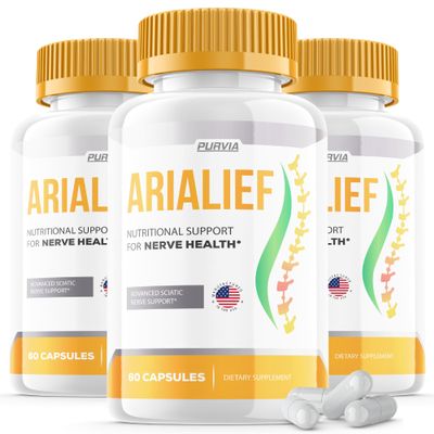 (3 Pack) Arialief Capsules Sciatica - Official Formula - Arialief Vitamin Supplement Advanced Strength Formula, Arialief Capsules Nutritional Support Maximum Strength Overall Wellness (180 Capsules)