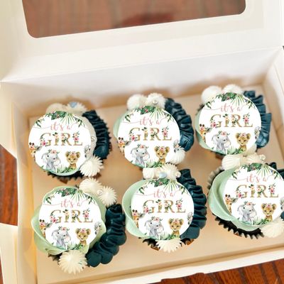 Safari Baby Shower cupcake toppers, 12 precut edible 2.5" round cupcake toppers, edible cupcake toppers, Jungle Party