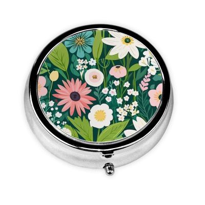 Nature Floral Spring Print Pill Box,3 Grid Small Pill Case for Purse and Pocket,Portable Medicine Pill Container
