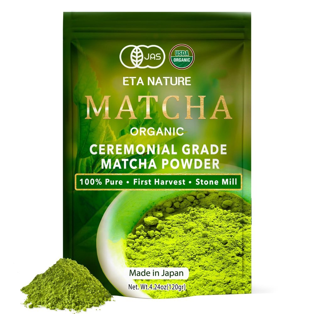 ETANATURE Premium Ceremonial Grade Matcha Powder - Matcha Green Tea Powder for Metabolism, Brain and Sleep - JAS Certified Matcha Grade from Japan Kagoshima Farms 120 Servings - Ceremonial Tea 120g