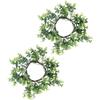 2 Pcs Artificial Eucalyptus Candle Rings Greenery Leaves Wreaths Small Boho Wreath Pillar Candle Holder for Spring Easter Wedding Home Door Tabletop Decoration (Green) view 1
