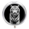 Black and White Tiger Pill Organizer Cute Pill Box Decorative Metal Pill Case Portable Vitamin Organizer Travel Medicine Holder Mini Pill Storage Container for Purse view 1