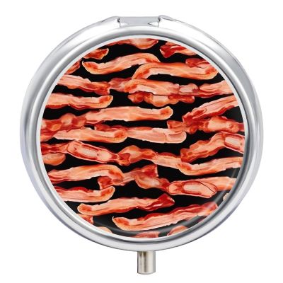 Bacon Pattern Pill Organizer Cute Pill Box Decorative Metal Pill Case Portable Vitamin Organizer Travel Medicine Holder Mini Pill Storage Container for Purse