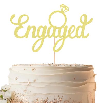 EONNCNT Engaged Cake Topper - Gold Glitter Engagement Party Cake Decoration Supplies, Just Engaged Cake Topper for Bridal Shower Wedding Party Photo Booth Props