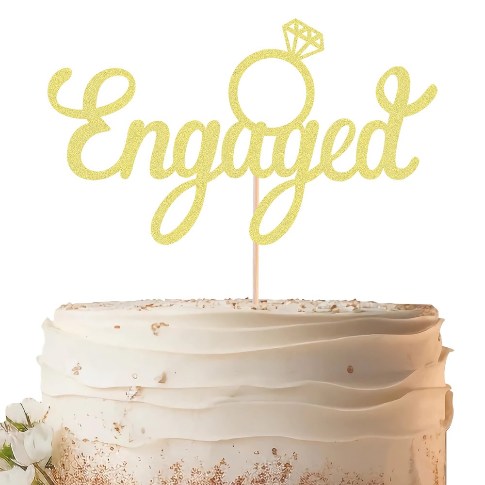 EONNCNT Engaged Cake Topper - Gold Glitter Engagement Party Cake Decoration Supplies, Just Engaged Cake Topper for Bridal Shower Wedding Party Photo Booth Props