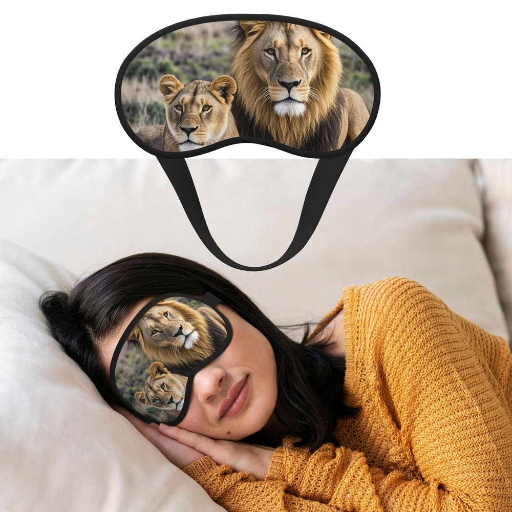 African Lion and Lioness Sleep Mask Soft Blackout Eye Mask with Adjustable Strap Comfortable Eye Shade Cover for Women Men Deep Rest Travel Work Home