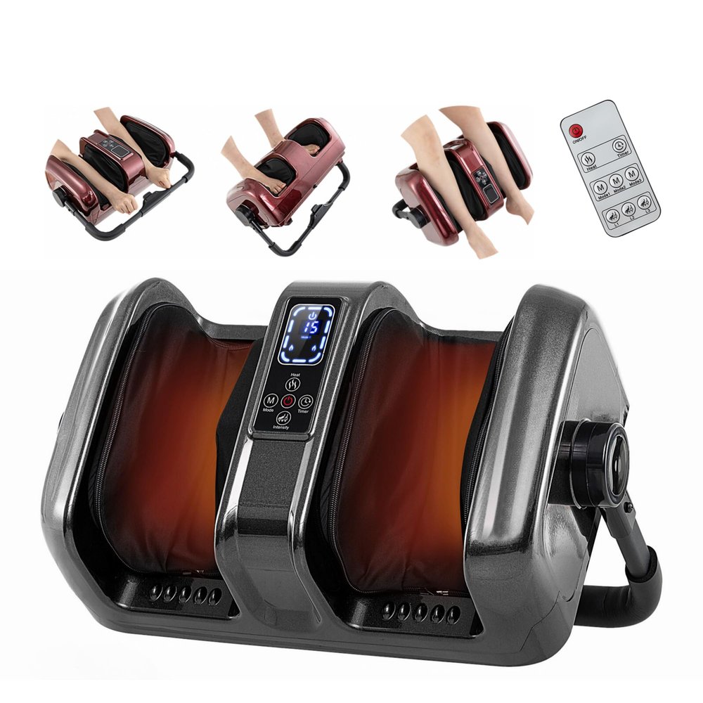 CHEFJOY Foot Massager with Heat, Shiatsu Foot Massager w/ 3 Modes & Speed, Washable Cover, Timer, 360 Adjustable Stand, Wireless Control, Heated Foot Massager, Christmas Gifts for Women Men, Gray