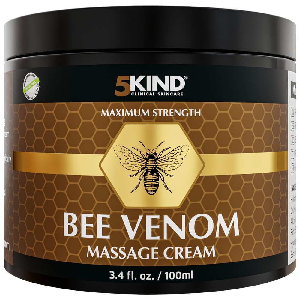 5kind Maximum Strength Bee Venom Cream - Naturally Massage Joints & Muscles, Lower Back, Knee, Neck, Shoulder, Hip & Feet - Responsibly Sourced Premium Bee Venom Cream 3.4 Fl Oz