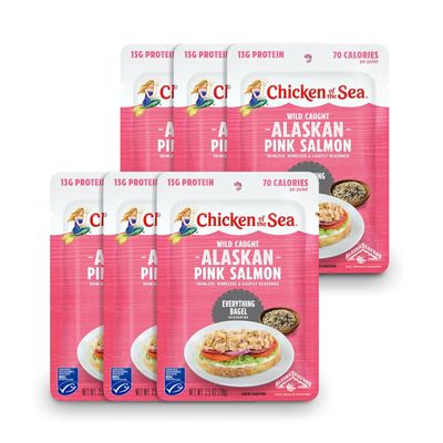 Chicken of the Sea Alaskan Pink Salmon in Water with Everything Bagel Seasoning, 2.5 Ounce Salmon Packet, 6-Count High Protein Skinless, Boneless Wild Caught Salmon Nutritious Ready to Eat Meals