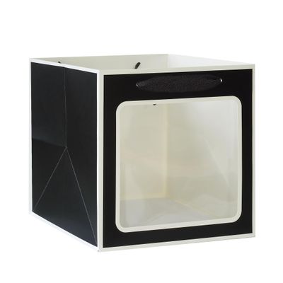 KEYYOOMY Black Square Kraft Paper Gift Bags with Window- Small Square Bottom Gift Bags with Handles Party Favor Bags for Wedding Party Birthday Christmas (12 CT, 10x10x10 In, White Frame with Black)