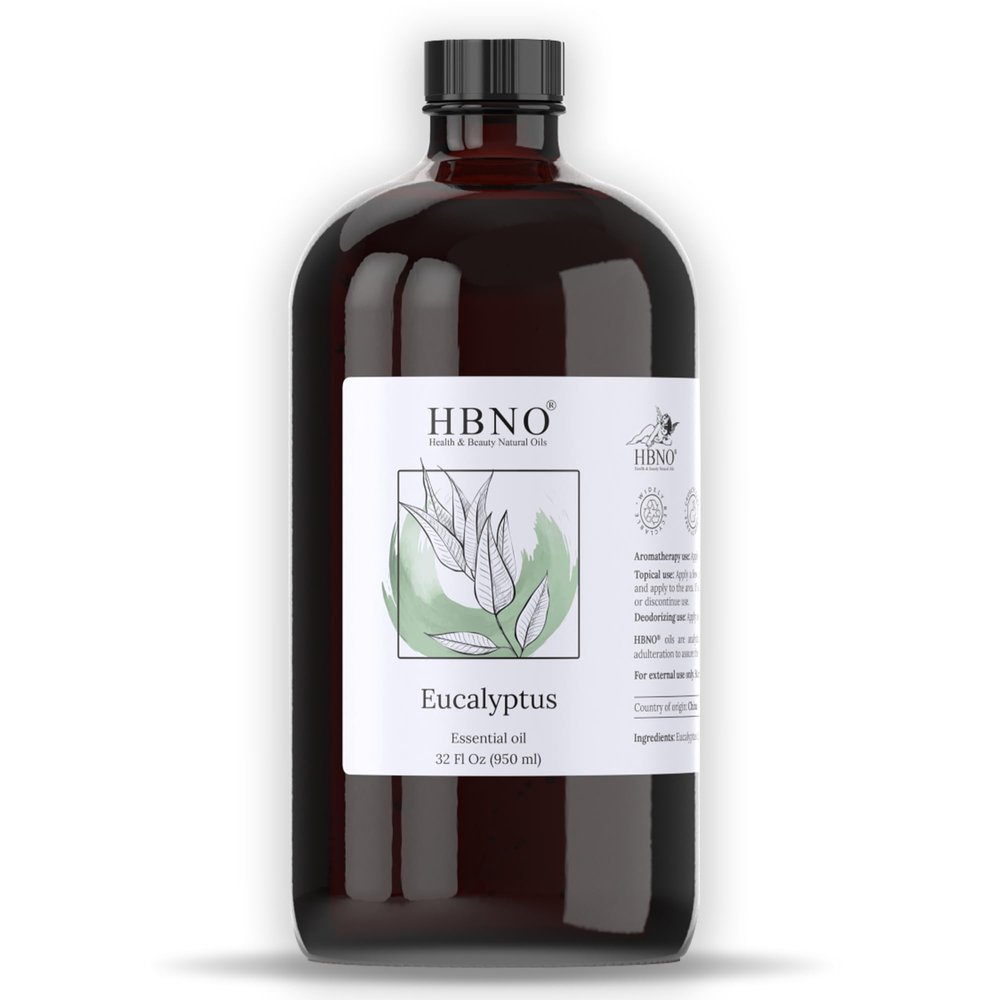 HBNO Eucalyptus Oil - 32 oz (950ml) Large Size - Ideal for Shampoos, Conditioners, Mouth Washes, Face wash, Lotions, and Skin Care Products.