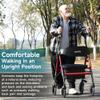 StrollAid Upright Walkers for Seniors, 450 lb Heavy Duty Stand Up Rollator Walker with Adjustable Soft Sponge Armsupport & Seat, Tall Standing Folding Rolling Walker with 8'' Wheel, Red view 2
