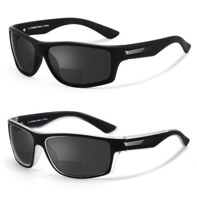 Missfive 2-Pack Mens Ultimate Bifocal Sunglasses with Readers Built In Sporty Upgraded Wrap Frame, UV400 Protection Driving & Reading Glasses for Outdoor +1.5