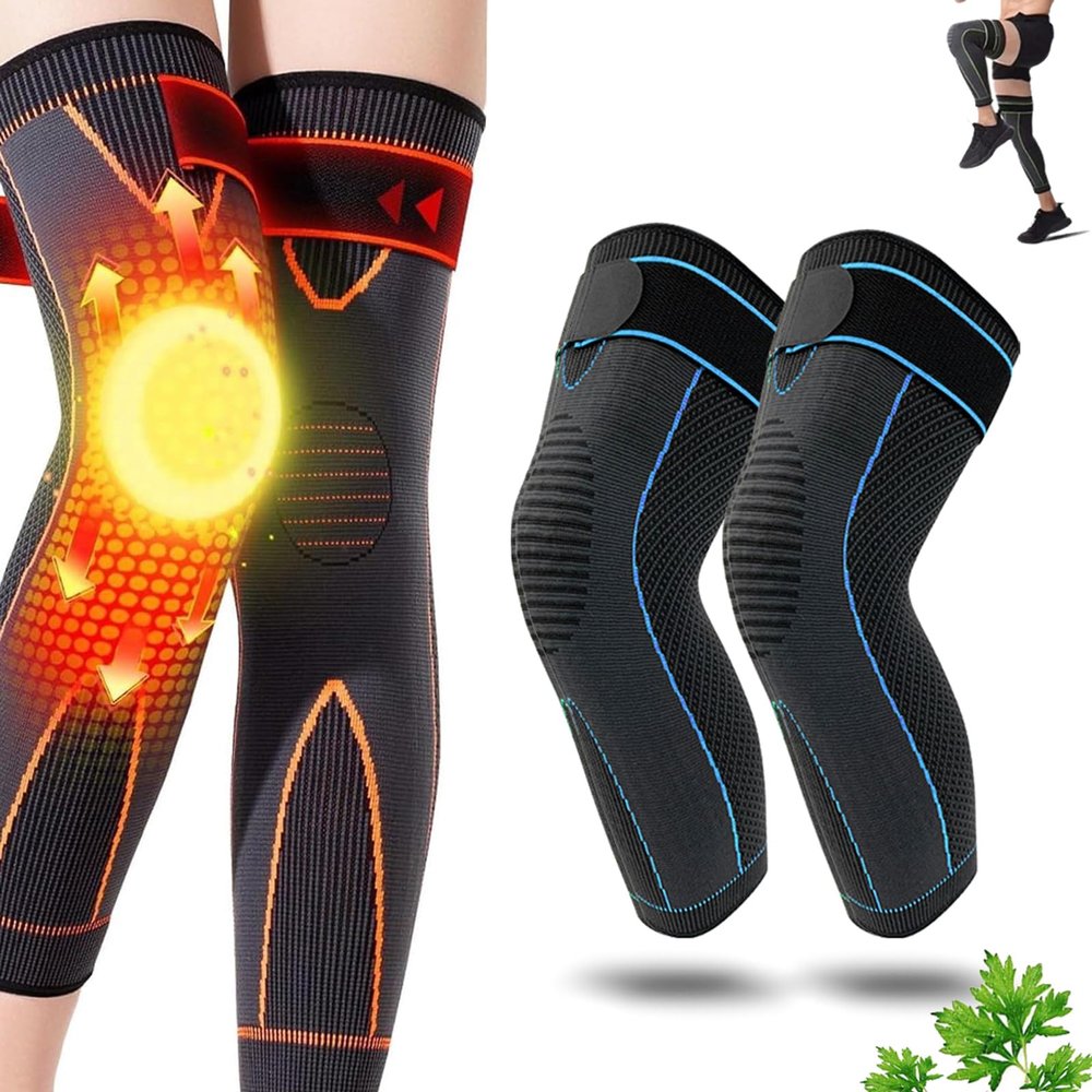 1 Pair Aicao Kneeca Acupressure Self Heating Knee Sleeve, Aicao Knee Protection for Warm, Ai cao Best Knee Brace For Women and Men, Relieve Knee Pain (Blue,L (13.7" - 15.7 "))