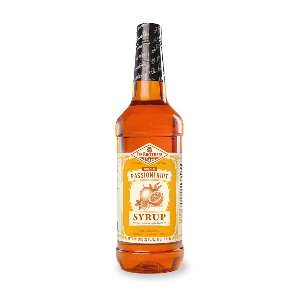 Fee Brothers Flavored Syrup Premium Cocktail, Coffee & Soda Drink Mixer for Home Bar and Beverage Recipes, Passion Fruit - Golden, 32 Fl Oz (1 Quart)