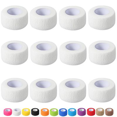 12 Pack Self Adhesive Bandage Wrap, 1 in x 5 Yards Non-Woven Self Adherent Cohesive Bandage, Vet Wrap Wound Tape for Thumb Finger Wrist Knee Ankle, White