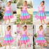 HILEELANG Girls Cotton Tiered Dress Flutter Ruffle Sleeve Flowy Swing Sundress Summer Casual Birthday Party Outfit Colorblock Green for Kids 212 Years view 2