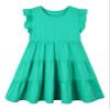 HILEELANG Girls Cotton Tiered Dress Flutter Ruffle Sleeve Flowy Swing Sundress Summer Casual Birthday Party Outfit Colorblock Green for Kids 212 Years view 4