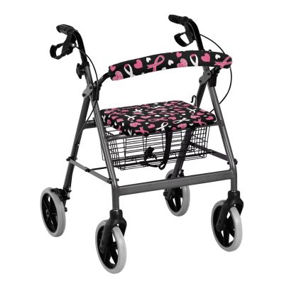 Maiyoinou Pink Ribbon Top Glides Universal Rollator Walker Seat and Backrest Covers Breast Cancer Skin Friendly Lightweight Rollator Walker Seat and Backrest Covers for Women Men
