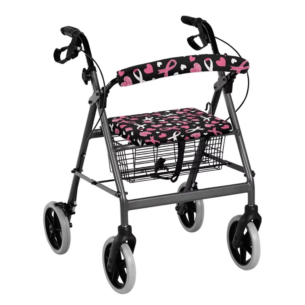 Maiyoinou Pink Ribbon Top Glides Universal Rollator Walker Seat and Backrest Covers Breast Cancer Skin Friendly Lightweight Rollator Walker Seat and Backrest Covers for Women Men