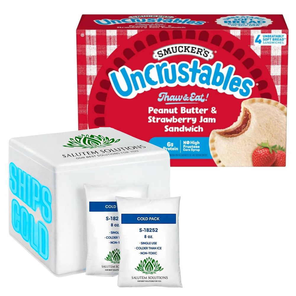 Uncrustables Peanut Butter & Strawberry Jam Sandwiches, 4 count (Frozen) - Pack of 27 (total 108 pieces)
