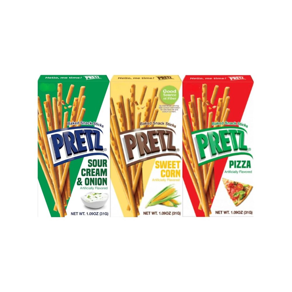 Variety Pack Pretzel, Includes Sour Cream & Onion, Sweet Corn, Pizza Flavors, Delicious Savory Snacks, Perfect for Sharing or On-the-Go, Individually Packaged, 1.09 oz Each, 3-Pack