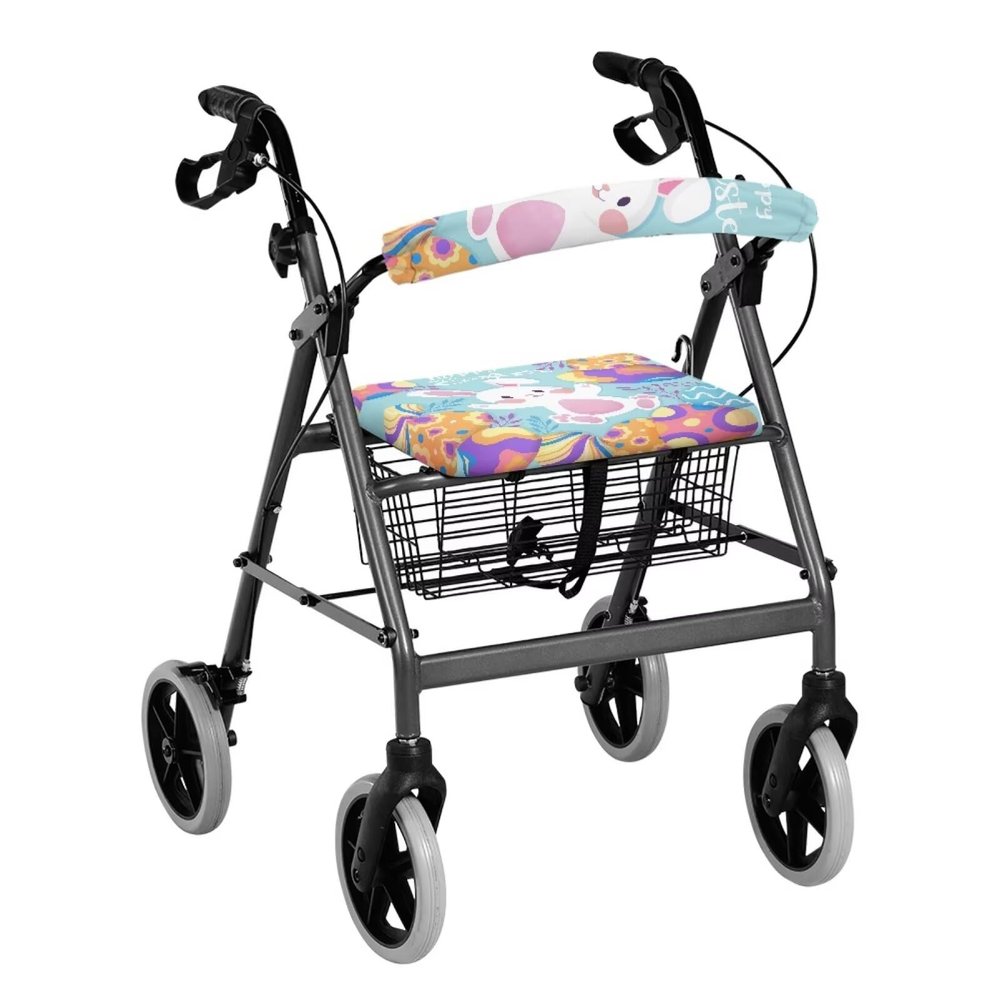 Maiyoinou Happy Easter Walker Accessories Rollator Seat and Back Rest Covers 2 Pieces Eggs Bunny Leaf Lightweight Breathable Rollator Walker Accessories for Women Men