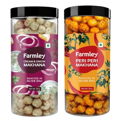 Farrmley Roasted Peri Peri and Cream n Onion Makhana Combo Pack I 166g (83g each, Pack of 2)
