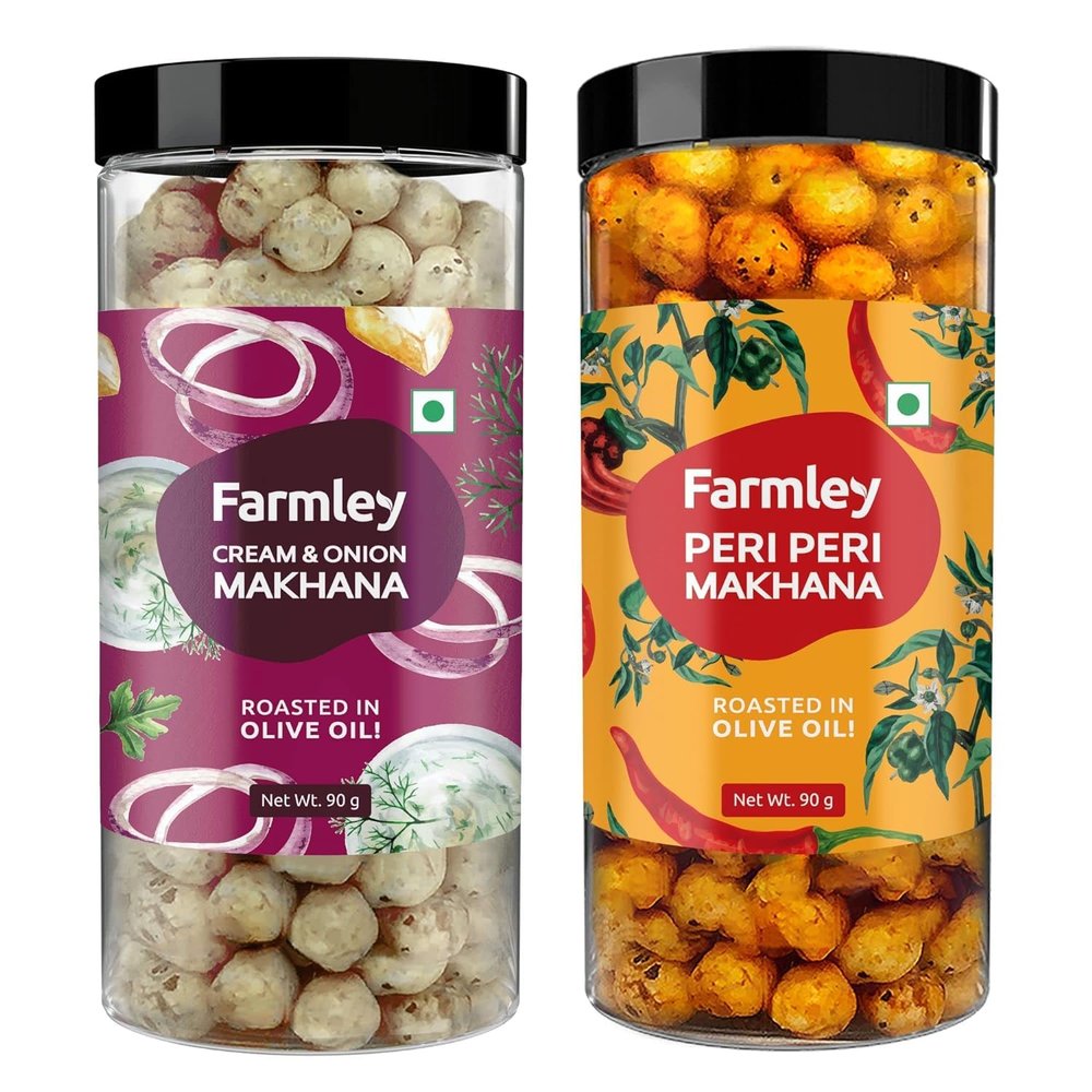 Farrmley Roasted Peri Peri and Cream n Onion Makhana Combo Pack I 166g (83g each, Pack of 2)