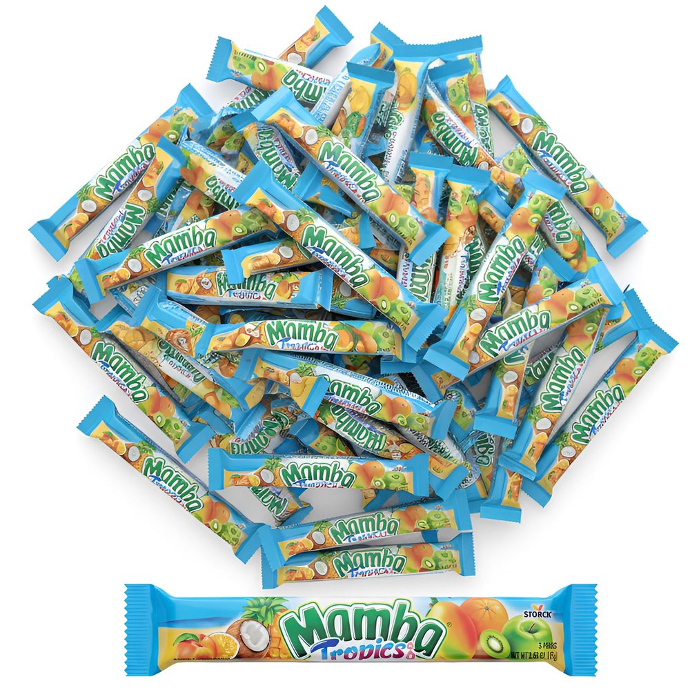 Mamba Tropics Assorted Fruit Chews - (Pack of 48) Perfect Party Favor Treats for Birthdays & Events