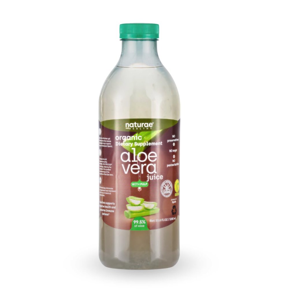 Naturae Healthy Aloe Vera Juice with Pulp Organic & Cold-Processed Supports Stomach Acidity Regulation and Overall Digestive Wellness - 33.8 fl oz