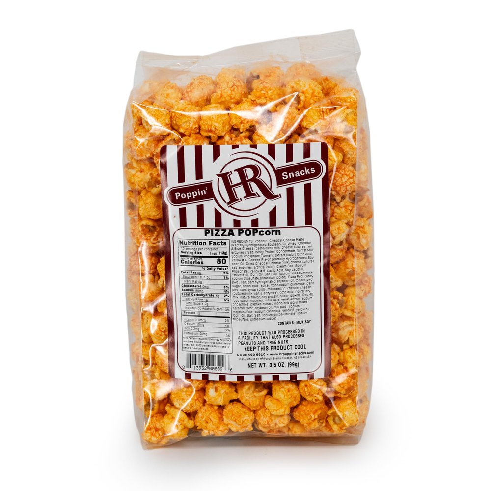 Pizza Popcorn | Popped Popcorn | 3.5 oz | Made in Gibbon, Nebraska | HR Poppin' Snacks