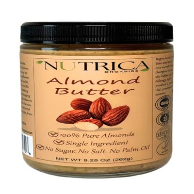 100% Pure Almond Butter, Single Ingredient, No Salt, No Sugar, No Palm Oil, Double Sealed Jar, No Additives, Vegan, Plant Based Protein, Premium Roasted Almonds (9.25 Ounce)
