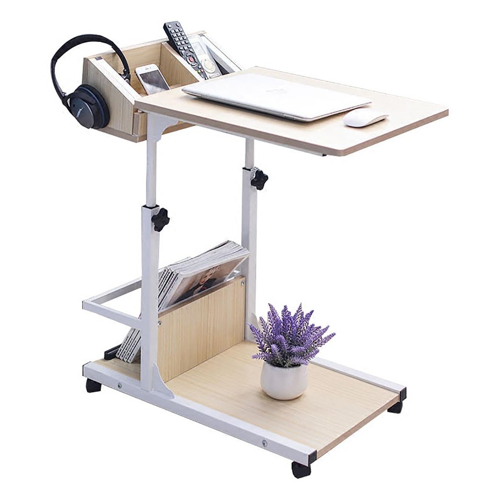 SUZEPER Adjustable Overbed Bedside Table with Wheels,c Shaped End Table,Couch Side Table with Storage,Rolling Laptop Computer Standing Desk Cart Height 21.6"-31.4"(19.6" Wx15.7 Dx21.6 H, B)