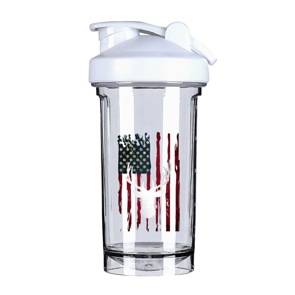 America Flag Deer 18 Ounce Shaker Bottle Drink Mixer Leak-proof Pre Workout Protein Shakes Meal Replacement Shakes Bottles 500ML/18 Oz White-1-1