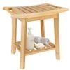 BFTOU 2-Tier Bamboo Shower Bench Small Shower Stool with Storage Shelf SPA Bathtub Shower Chair for Living Room Bedroom Bathroom, Natural view 1