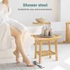 BFTOU 2-Tier Bamboo Shower Bench Small Shower Stool with Storage Shelf SPA Bathtub Shower Chair for Living Room Bedroom Bathroom, Natural view 4