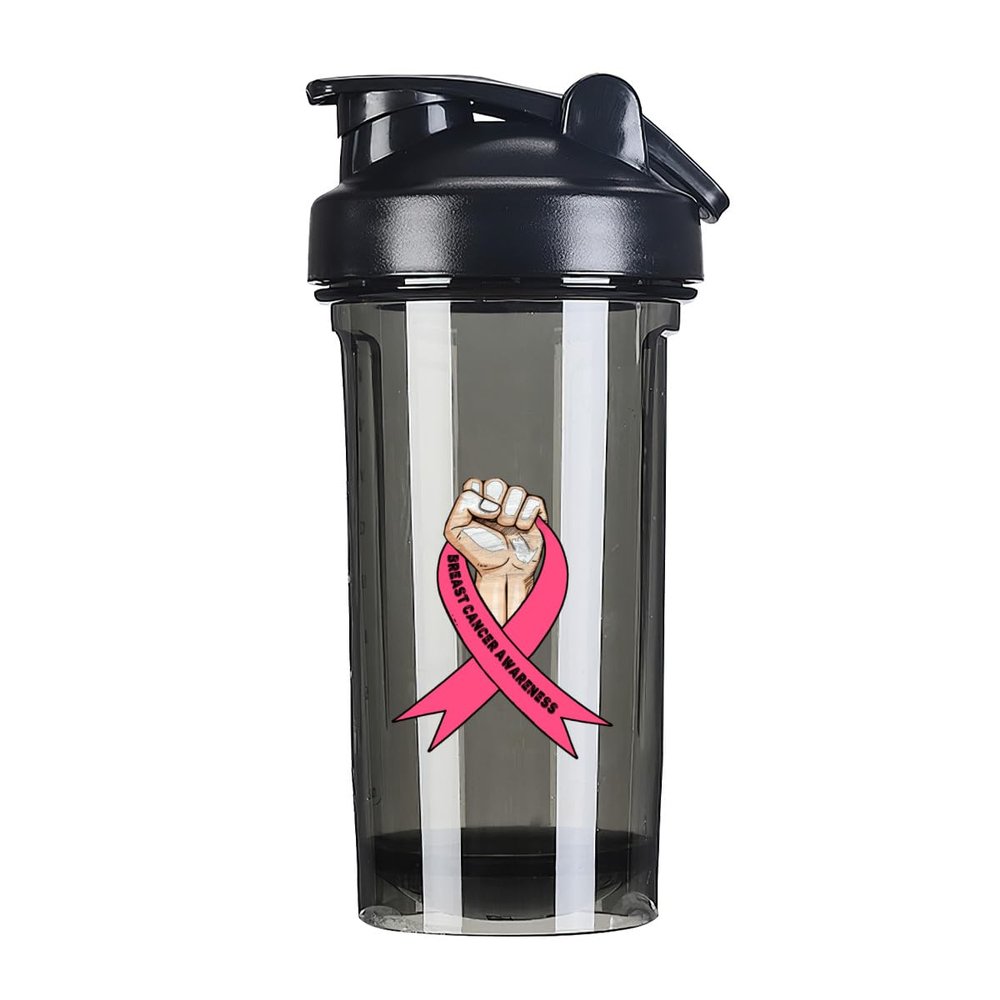 Breast Cancer Awareness 18 Ounce Shaker Bottle Drink Mixer Leak-proof Pre Workout Protein Shakes Meal Replacement Shakes Bottles 500ML/18 Oz Black