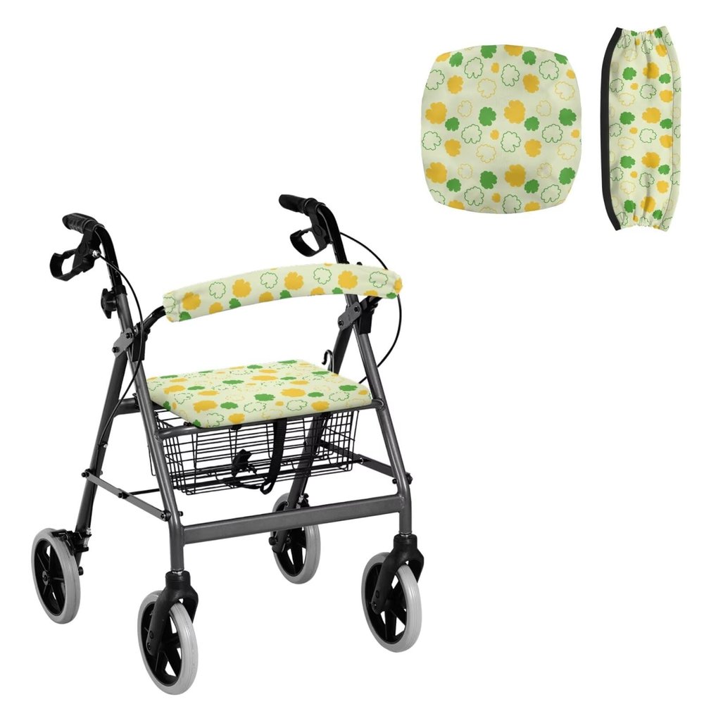 Babrukda Saint Patricks Day Green Leaves Walker Seat Covers for Women Rollator Walker Seat and Backrest Covers Washable Dust Cover Set for Rollator Walker Trendy Rollator Cover Accessories