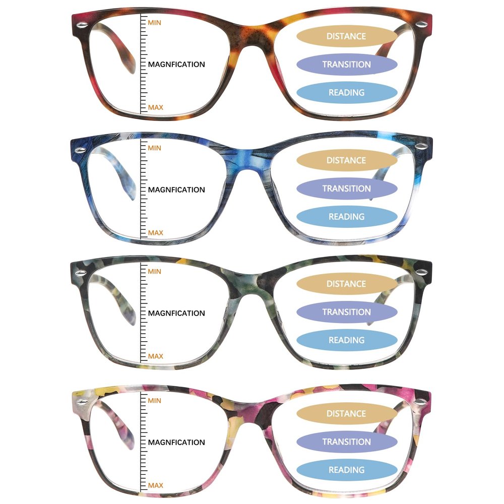MAEOWN Progressive Multifocal Reading Glasses Blue Light Blocking Spring Hinge Readers Pattern Print Eyeglasses for Women (Mix Color, 1.75, x)
