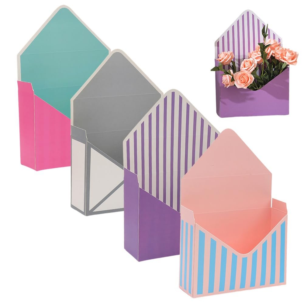 4 Pieces Florist Bouquet Packaging Box, Flower Wrapping Supplies, Envelop Paper Packaging Boxes for Storing Flowers Present Storage, Bouquet Envelope Boxes Bouquet Packaging Box, Style 3