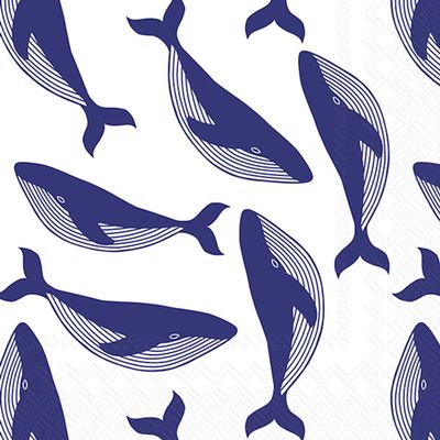 IHR Ideal Home Range Party Napkins Disposable 3-Ply Paper Lunch Napkin Pack, 6.5" x 6.5", Whales, 20-Count